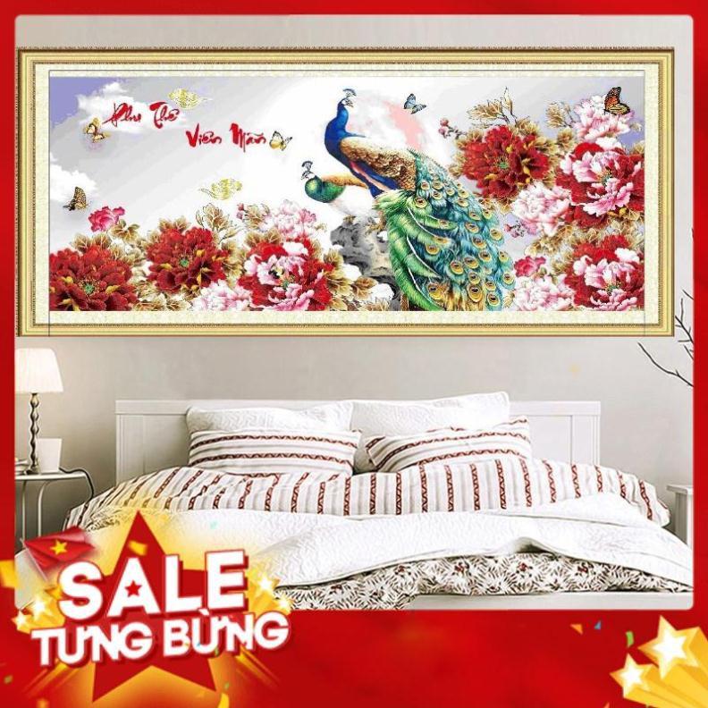 Tranh thêu chữ thập chim công mo0034 195x91cm