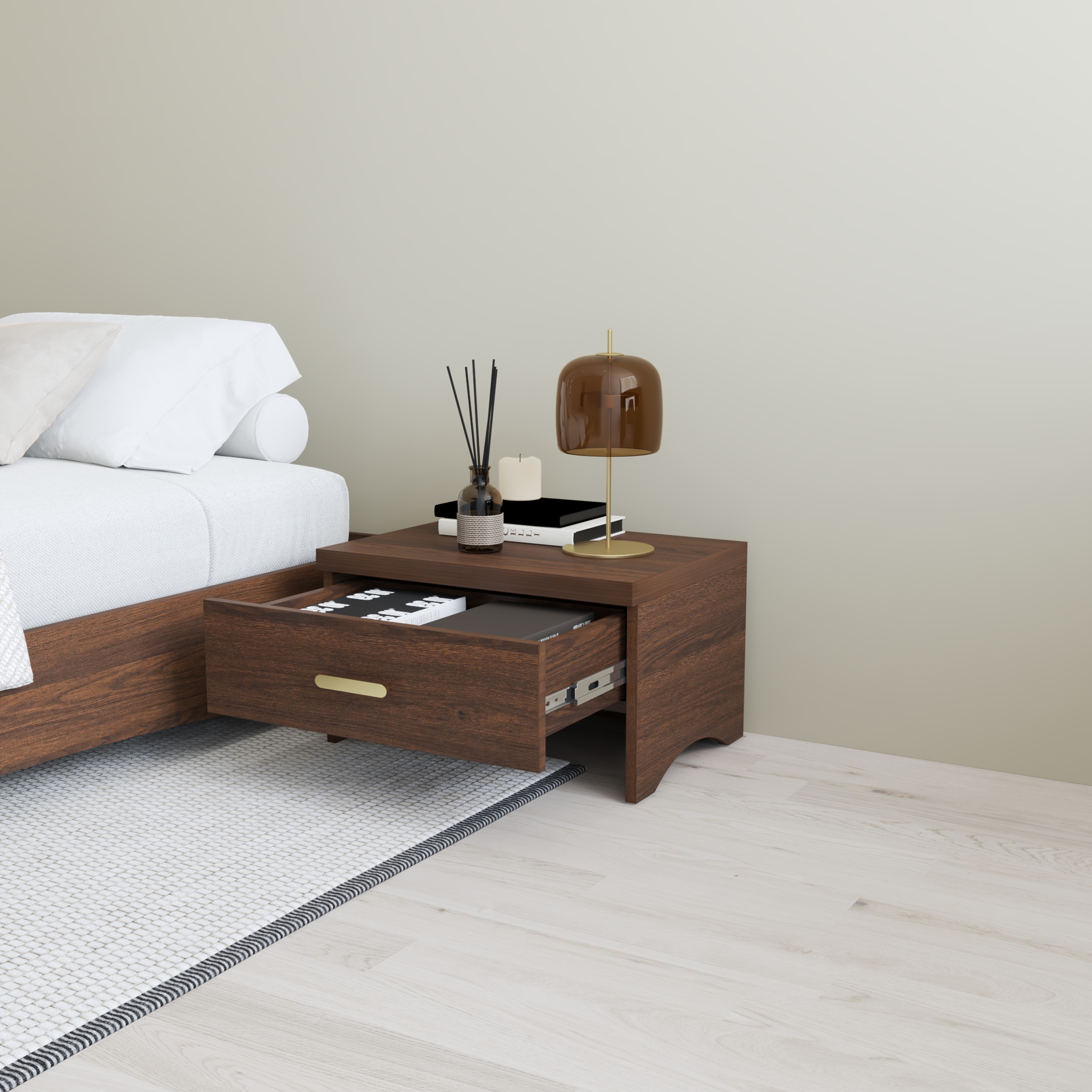 HAPPY FURNITURE , Táp đầu giường 1 ngăn kéo - CHEVY, THK_260 , 55cm x 40cm x 32cm DxRxC