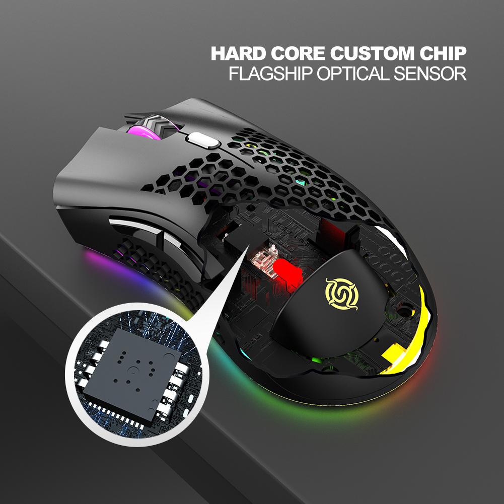 BM600 Rỗng Tổ Ong Game Thủ Chuột USB 2.4GHz Không Dây Màu RGB 7 Phím/800/1200/1600 DPI Sạc Chuột