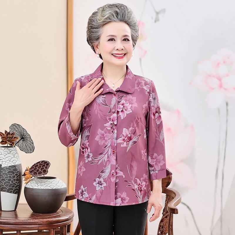 Áo trung niên nữ,áo sơ mi hoa bà cho mẹ,áo kiểu nữ trung niên sang trọng