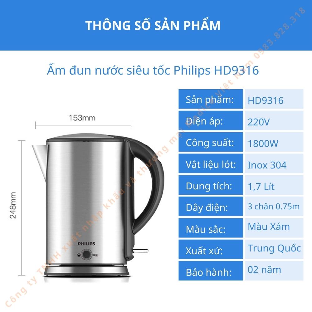 Âm siếu tốc Philips HD9316 dung tích 1. 7 Lít - Hàng nhập khẩu