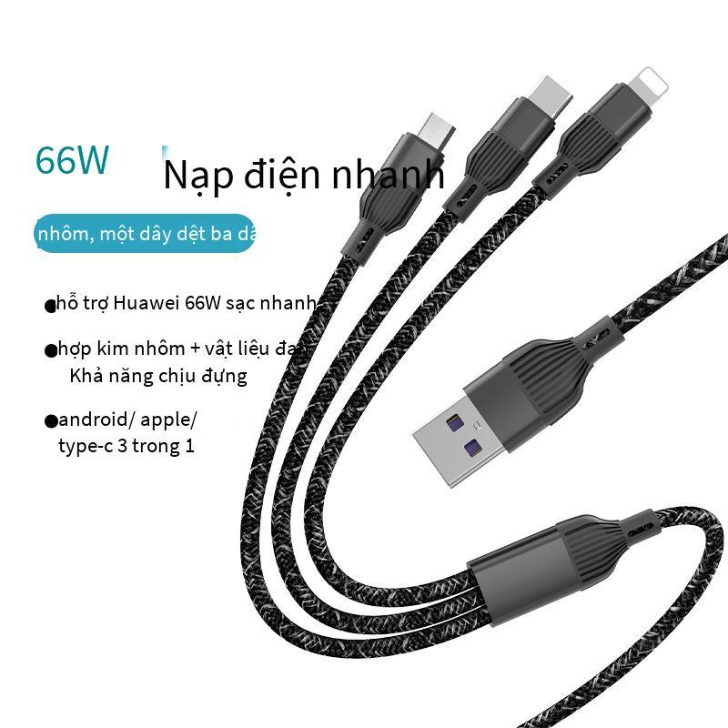 Giao hàng nhanh c33 dòng sạc nhanh một kéo ba dòng dữ liệu được biên dịch một điểm ba dòng sạc điện thoại di động Dòng USB 1.2m 6A có bao bì
