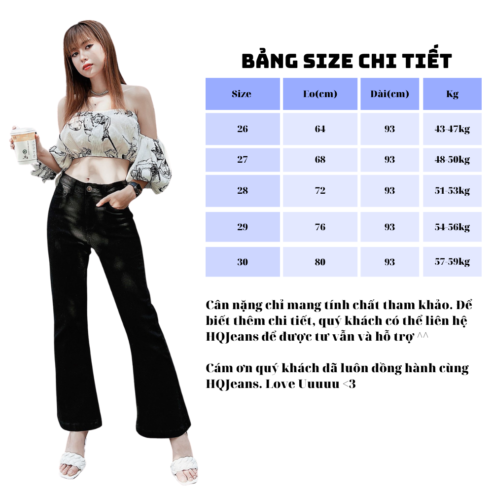 Quần jean ống loe cạp cao lai thường đen và trắng HQJEANS