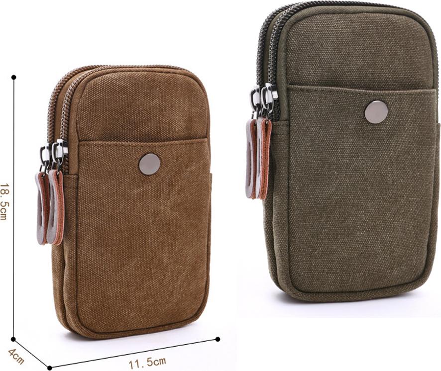 Túi đựng phụ kiện điện thoại, pin dự phòng vải KaKi AV023 (có móc khoá đeo lưng