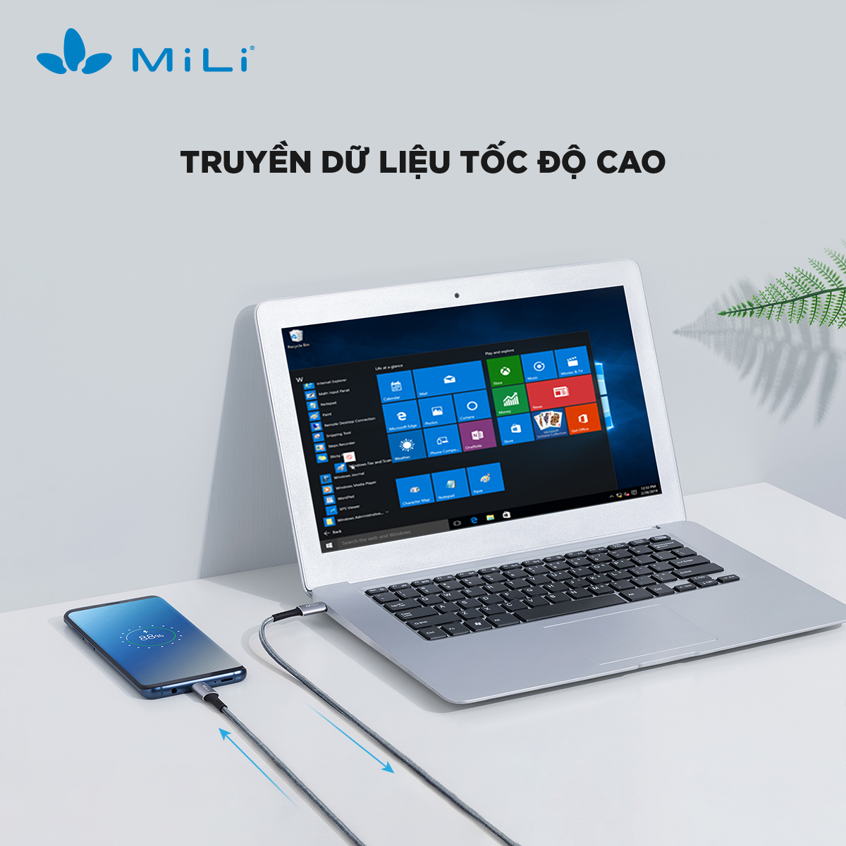 Cáp sạc MiLi Braided Type-C to Type-C HX-L07 bện dù chống gãy rối - Bảo hành 2 năm - HÀNG CHÍNH HÃNG