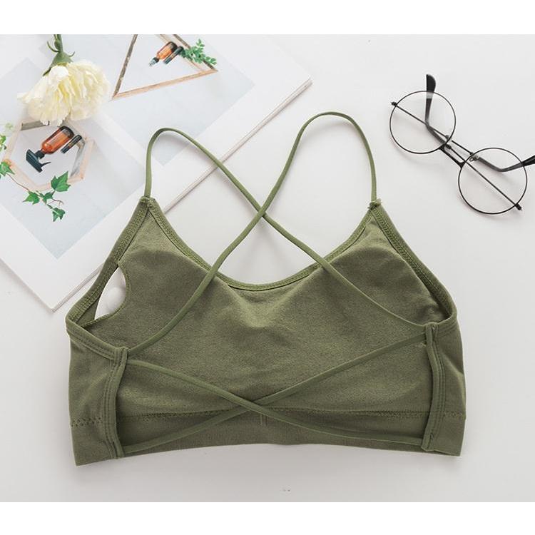 Áo Bra 2 dây Cotton Không gọng sợi bún, dây lưng đan chéo, hởlưng mút đệm có thể tháo dời QuyếnRũ Nữ Women Top