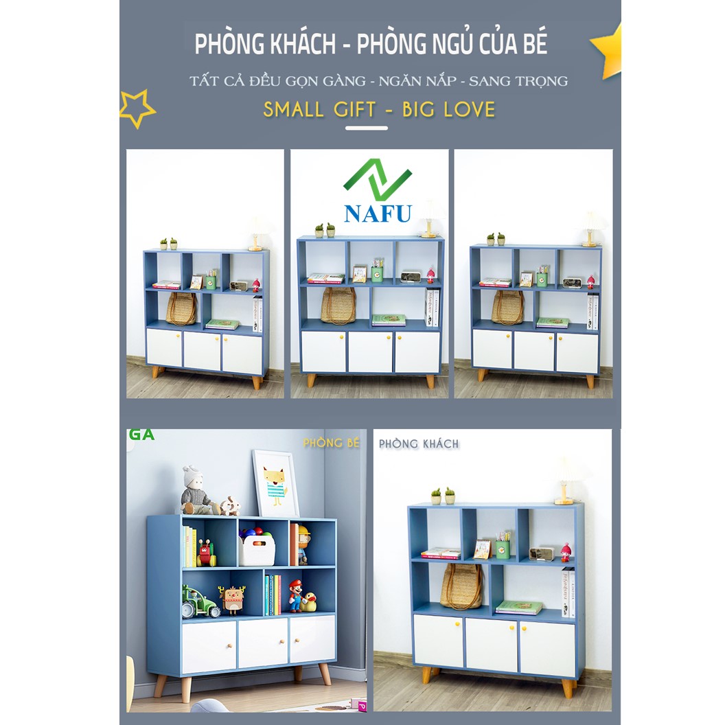 Tủ Sách 3 Tầng Cho Bé Màu Xanh Cánh Trắng Phong Cách Nordic Hiện Đại NAFU GP141