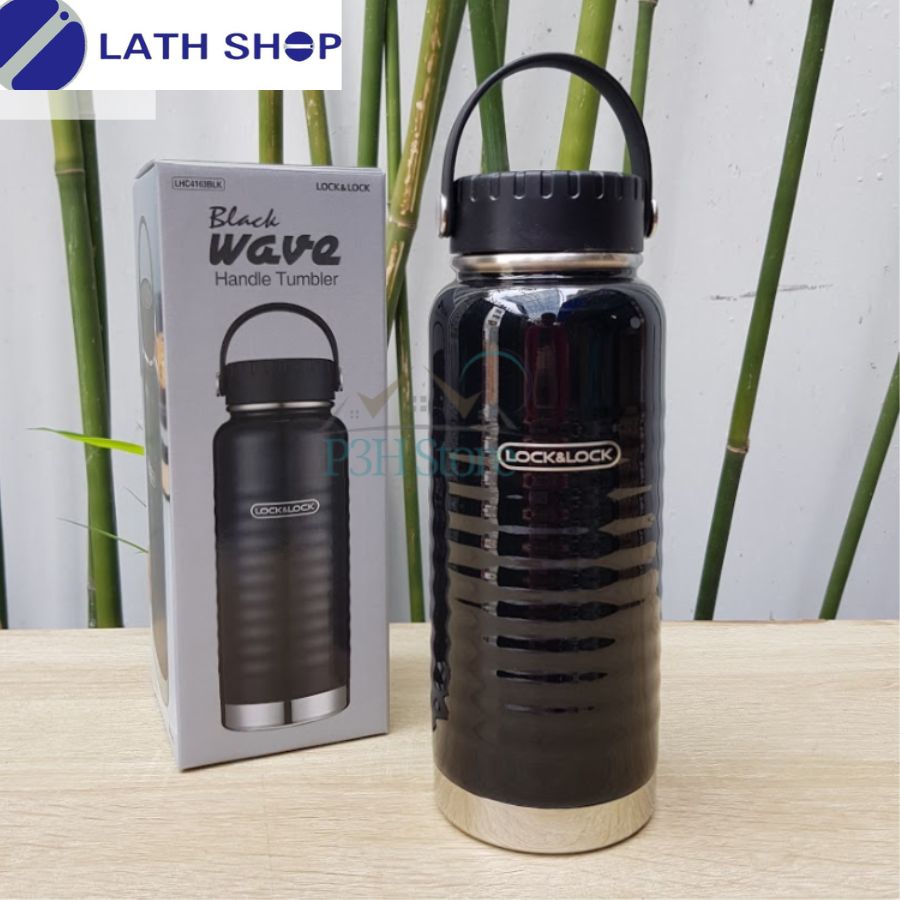 Bình Giữ Nhiệt Lock&Lock Bằng Thép Không Gỉ Black Wave Handle Tumbler LHC4163BLK - 900ml - Hàng Chính Hãng