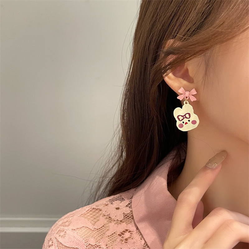Bông tai nữ chuôi bạc 925 hình thỏ dễ thương phụ kiện trang sức đẹp