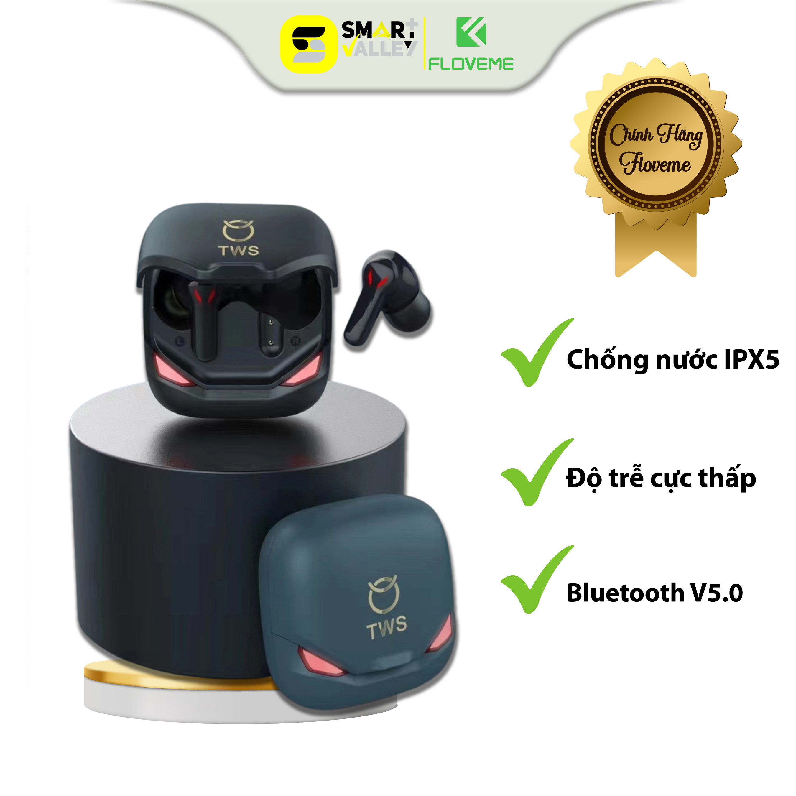 Tai nghe không dây Gaming HQ10 TWS FLOVEME -  Bluetooth 5.0 - Độ trễ cực thấp - Âm bass mạnh mẽ - Kèm micro - Chống nước tiêu chuẩn IPX5 - Hàng chính hãng