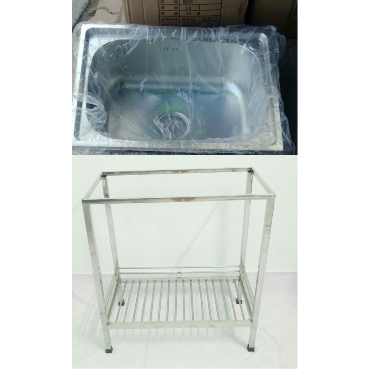 CHẬU RỬA 1HỘC INOX CÓ CHÂN CAO CẤP KT : 42X37X80 DxRxC