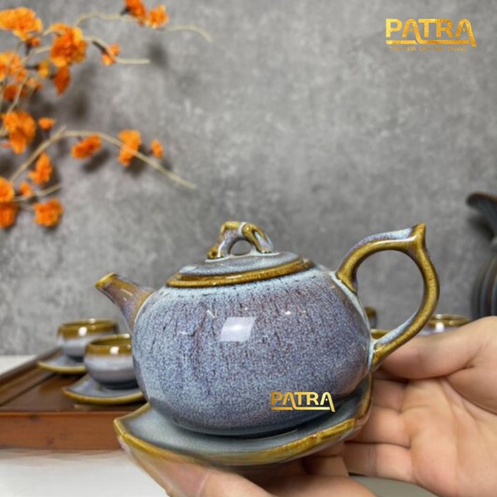 Bộ ấm chén uống trà cao cấp , bộ ấm trà Bát Tràng - hỏa biến vân mây 022