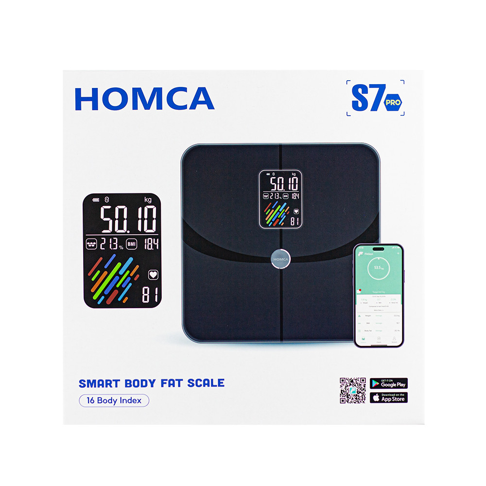 Cân điện tử thông minh HOMCA S7 pro đo 15 chỉ số, có kết nối bluetooth