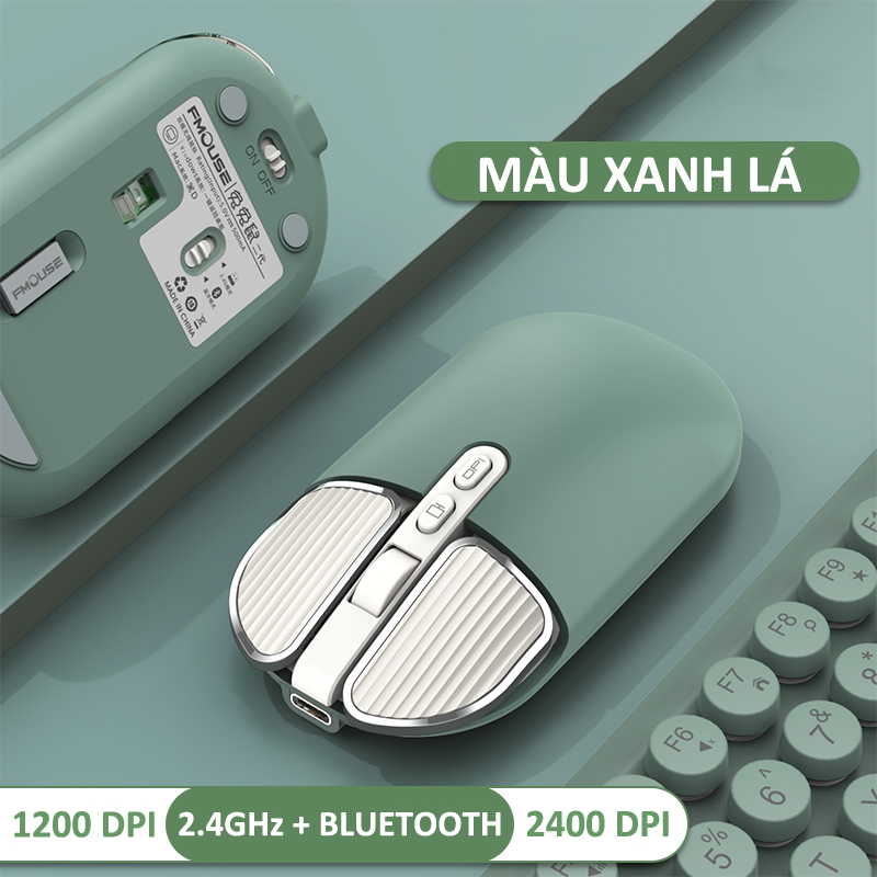 Chuột không dây FMOUSE M203 sạc pin siêu mỏng kết nối bluetooth và chip USB 2.4GHz dùng cho pc, laptop, tivi, điện thoại - Hàng Chính Hãng