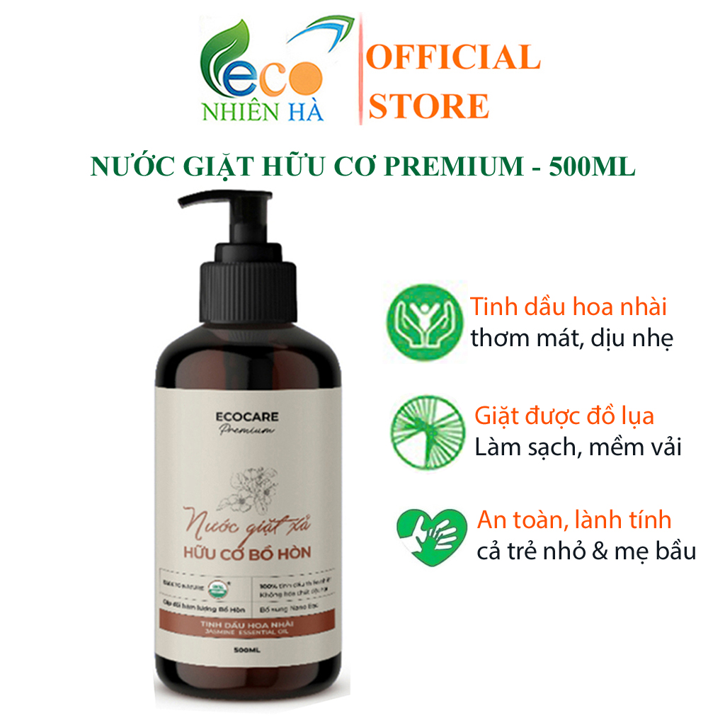 Nước giặt xả ECOCARE PREMIUM 500ml tinh dầu nhài, nước giặt hữu cơ an toàn em bé và mẹ bầu