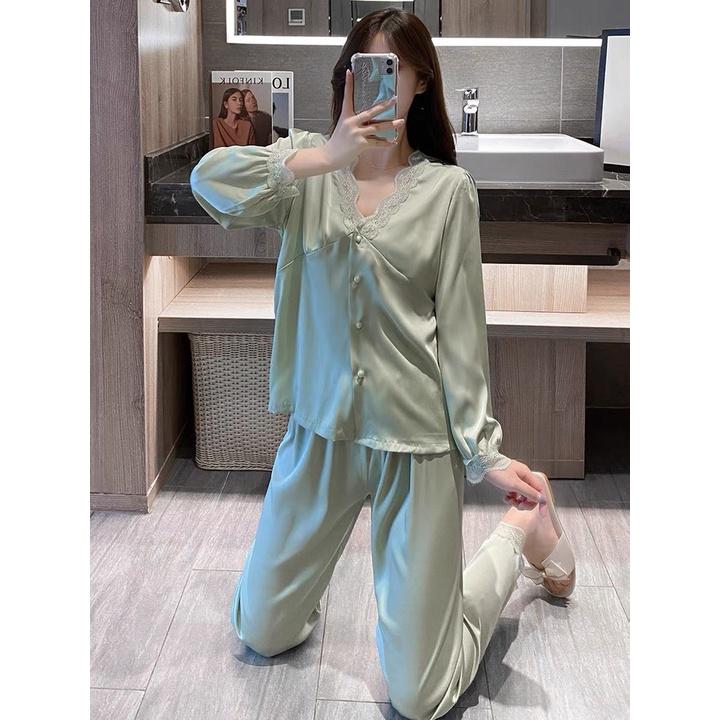 Bô Ngủ Lụa Ren Viền Hàng Quảng Châu - Pyjama Kèm Ảnh Thật