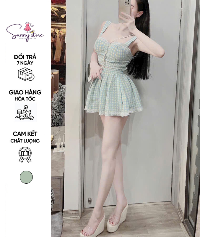 Set Áo Dây + Váy Xếp Ly Có Lót Quần