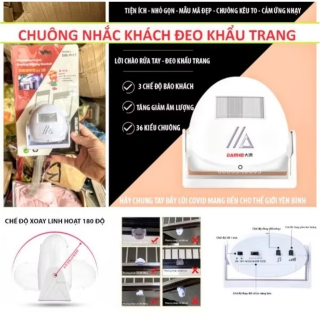 1 CÁI CHUÔNG CỬA BÁO KHÁCH BÁO RỬA TAY SÁT KHUẨN BẰNG HỒNG NGOẠI THÔNG MINH