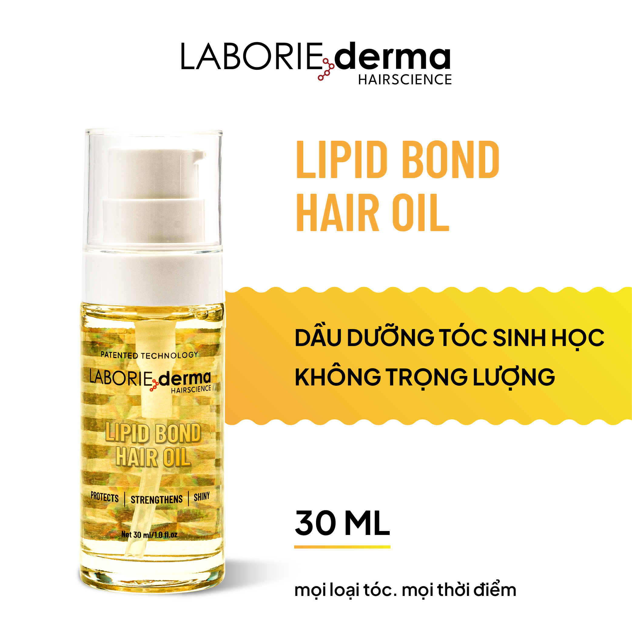 Dầu dưỡng bảo vệ tóc, giúp tóc bóng mượt và chắc khỏe LABORIE derma Lipid Bond Hair Oil - 30ml
