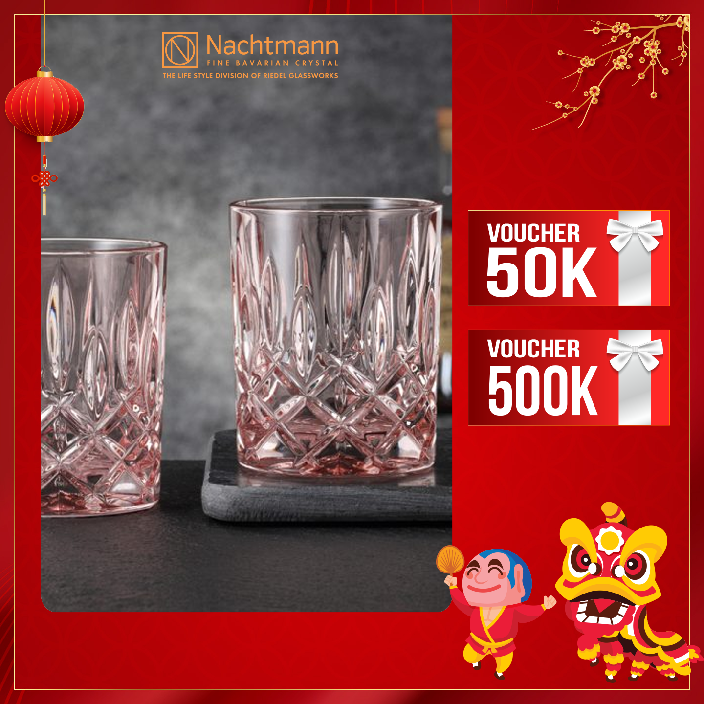 Bộ 2 ly pha lê whisky Nachtmann Noblesse màu hồng- Hàng chính hãng 100%