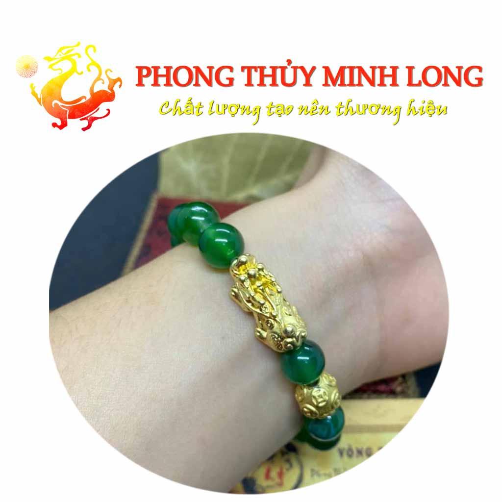 Vòng tay đá Mã Não Xanh chất lượng 3A mix tỳ hưu và 1 hạt kim tiền Vàng