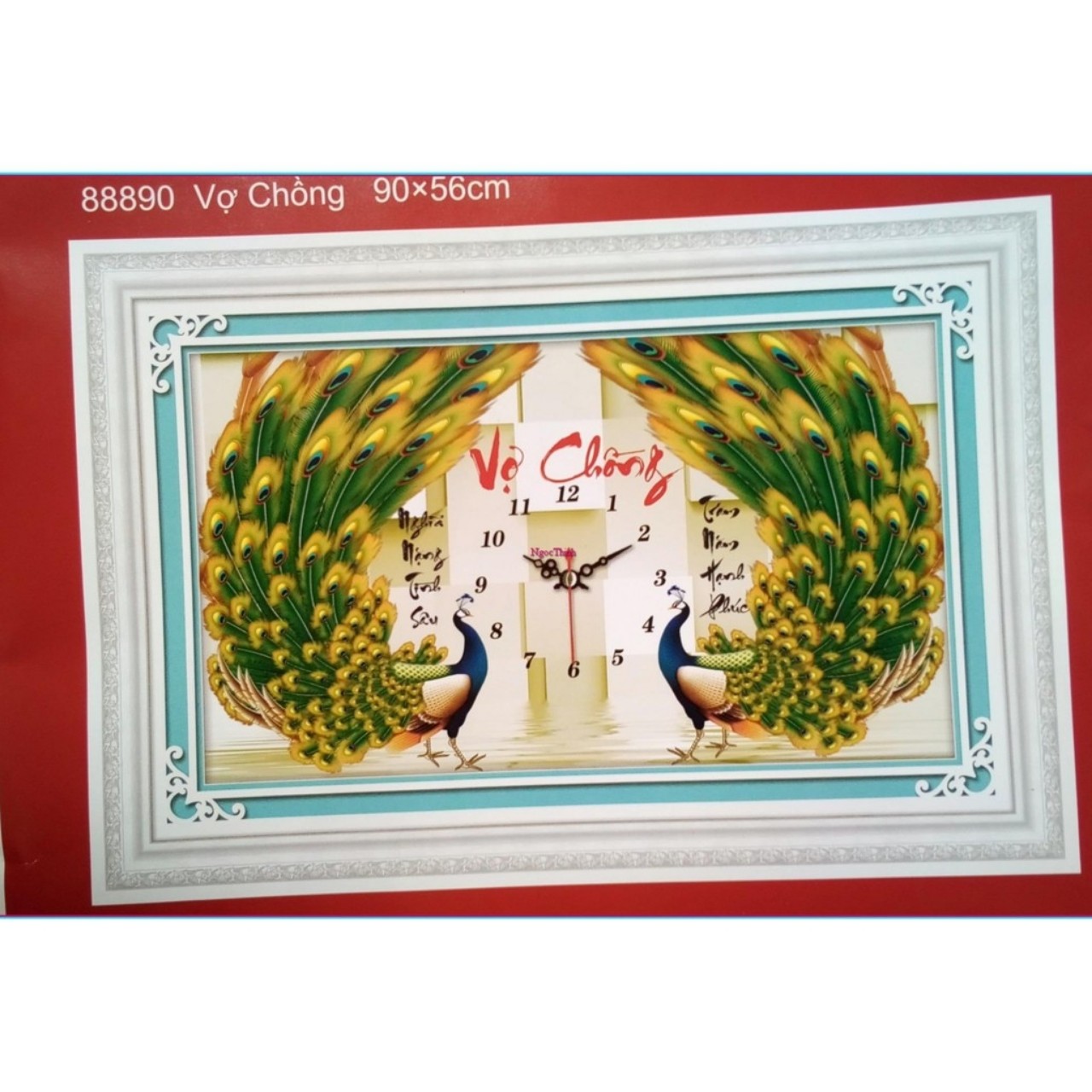 Tranh thêu chữ thập đồng hồ Vợ chồng 90x56cm - chưa thêu