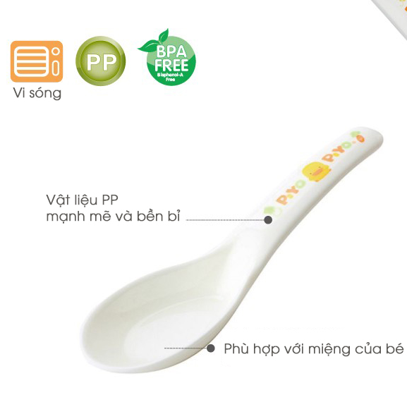 Muỗng tập ăn cho bé Piyo Piyo họa tiết vịt con vàng, nhựa PP không chứa BPA