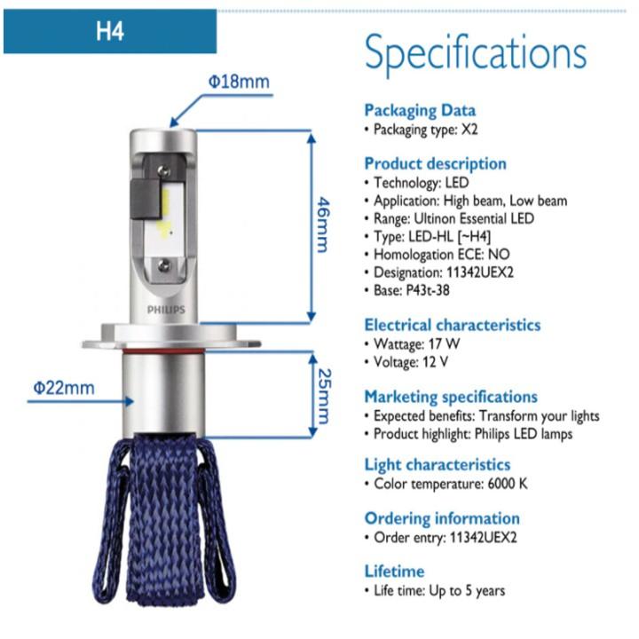 Bóng Đèn Pha LED Dùng Cho Xe Hơi, Ô Tô Cao Cấp Thương Hiệu Philips- H4