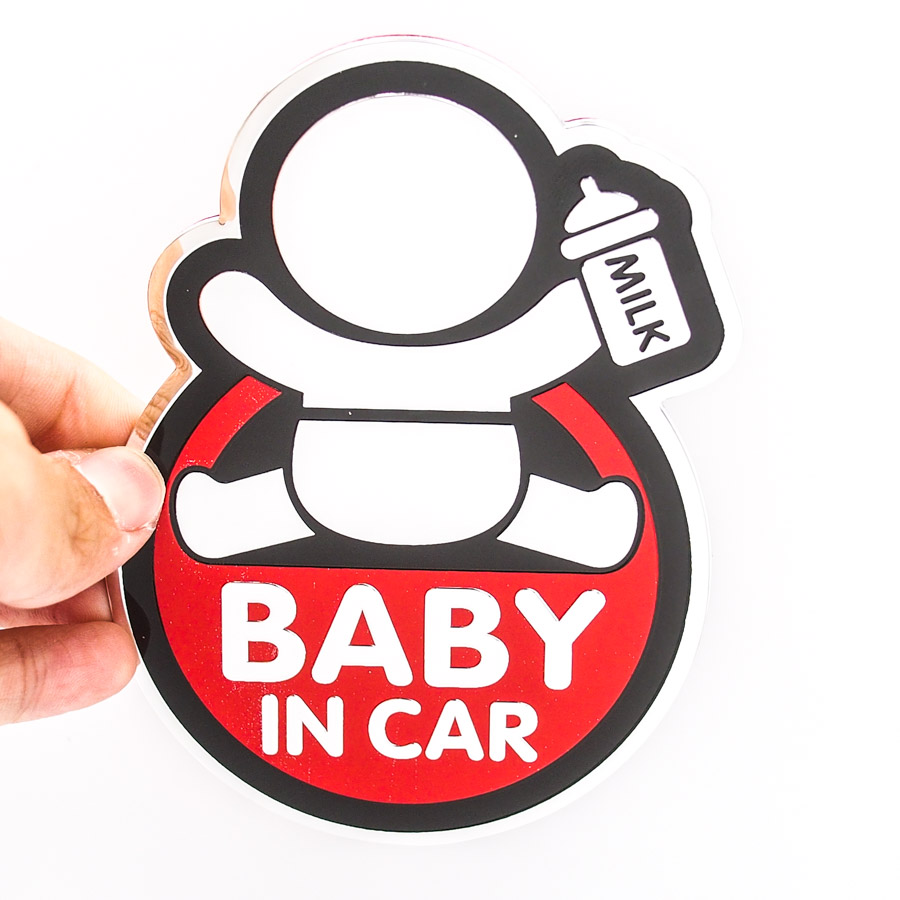 Sticker hình dán metal Baby in car - Màu đỏ