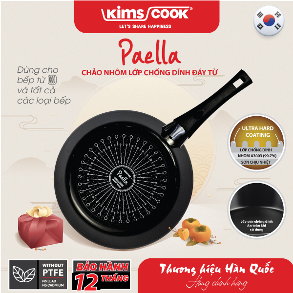 Chảo Paella đáy từ hợp kim nhôm chống dính Kims Cook