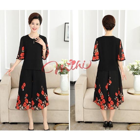 Set Bộ đồ trung niên nữ dự tiệc sang trọng B75b - Bộ mặc nhà cao cấp trung tuổi - Quần áo kiểu thời trang cho mẹ Bigsize