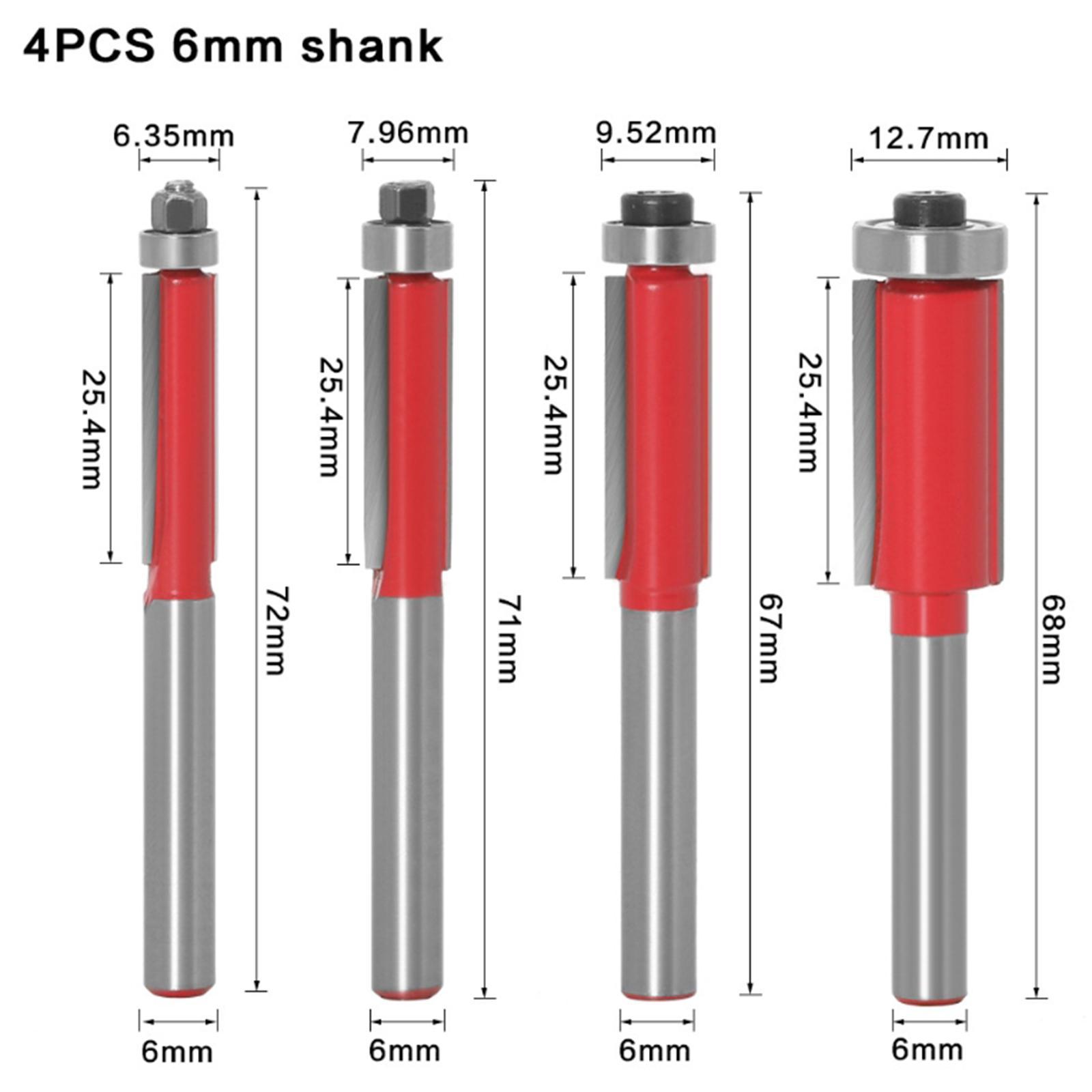 4pcs Woodworking Milling Cutter Slotting Cutter with Bearing Trimming Tool