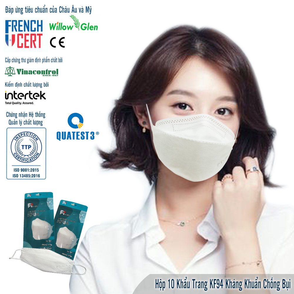 Khẩu Trang 4D Kiếu Dáng Hàn Quốc KF94 , kháng Khuẩn, Chống Bụi, Màu Trắng - Đạt Các Chứng Chỉ ISO 13485, ISO 9001, CE, FDA, TGA.