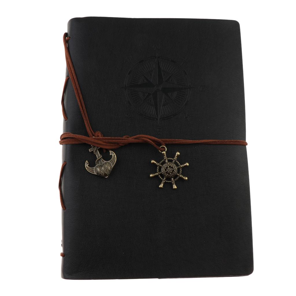 Leather Notebook Portable Loose Leaf Blank Notebook for Travel Black