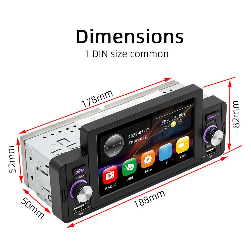5 Inch Car Stereo MP5 Player BT FM Radio Receiver Support Hands-Free Calling USB Charge/Playback Phone Link Reversing Assist Steering Wheel Control