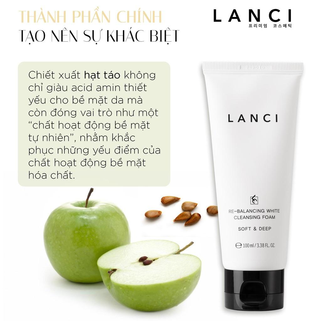 Sữa Rửa Mặt Dịu Nhẹ LANCI Cân Bằng Độ Ẩm Tự Nhiên Re-balancing White Cleasing Foam 100ml