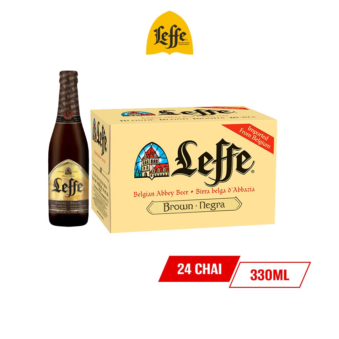 Thùng 24 Chai Bia Leffe Brune (Leffe Nâu) - Bia Thầy Tu Nhập Khẩu Bỉ (330ml/ chai)