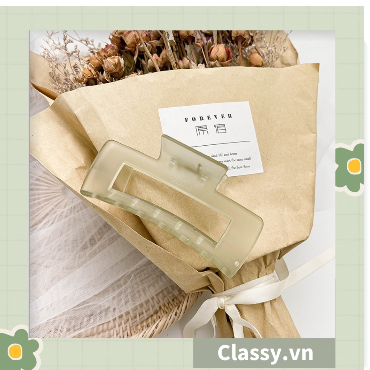 Kẹp tóc càng cua Classy màu xanh lá, dạng kẹp trong đục, nhiều kiểu dáng hiện đại PK1169