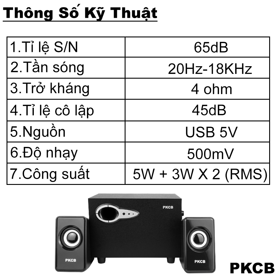 Loa Vi Tính Bộ Ba Loa Bass Cực Hay Âm Thanh Cao Cấp PKCB7 - Hàng Chính Hãng