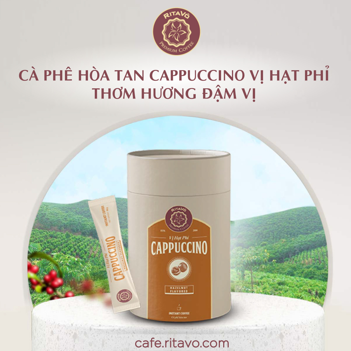 [GIẢM 25%] Cà phê hoà tan Rita Võ Cafe Cappuccino hazenut [Hộp 216g x 12 gói]