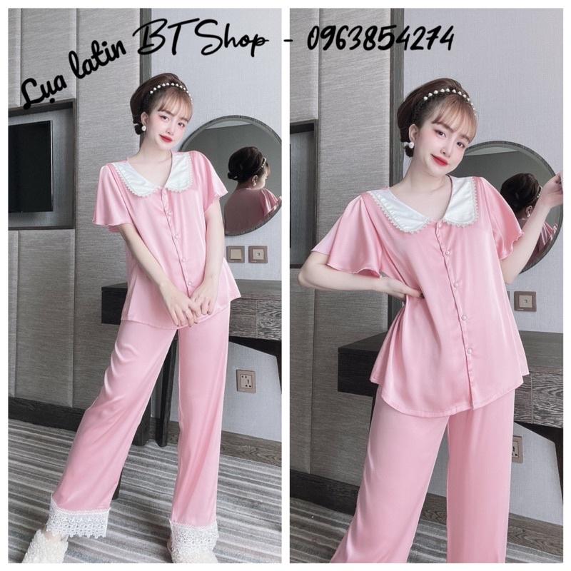Đồ ngủ mặc nhà lụa latin ren quần dài trơn freesize 42-57kg