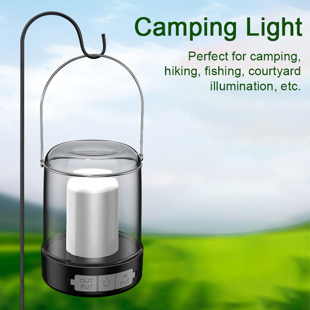 LED Camping Light USB Rechargeable Campsite Lantern Portable Tent Lamp Waterproof Power Bank with 3 Light Modes Stepless Dimming for Camping Hiking Tent Fishing