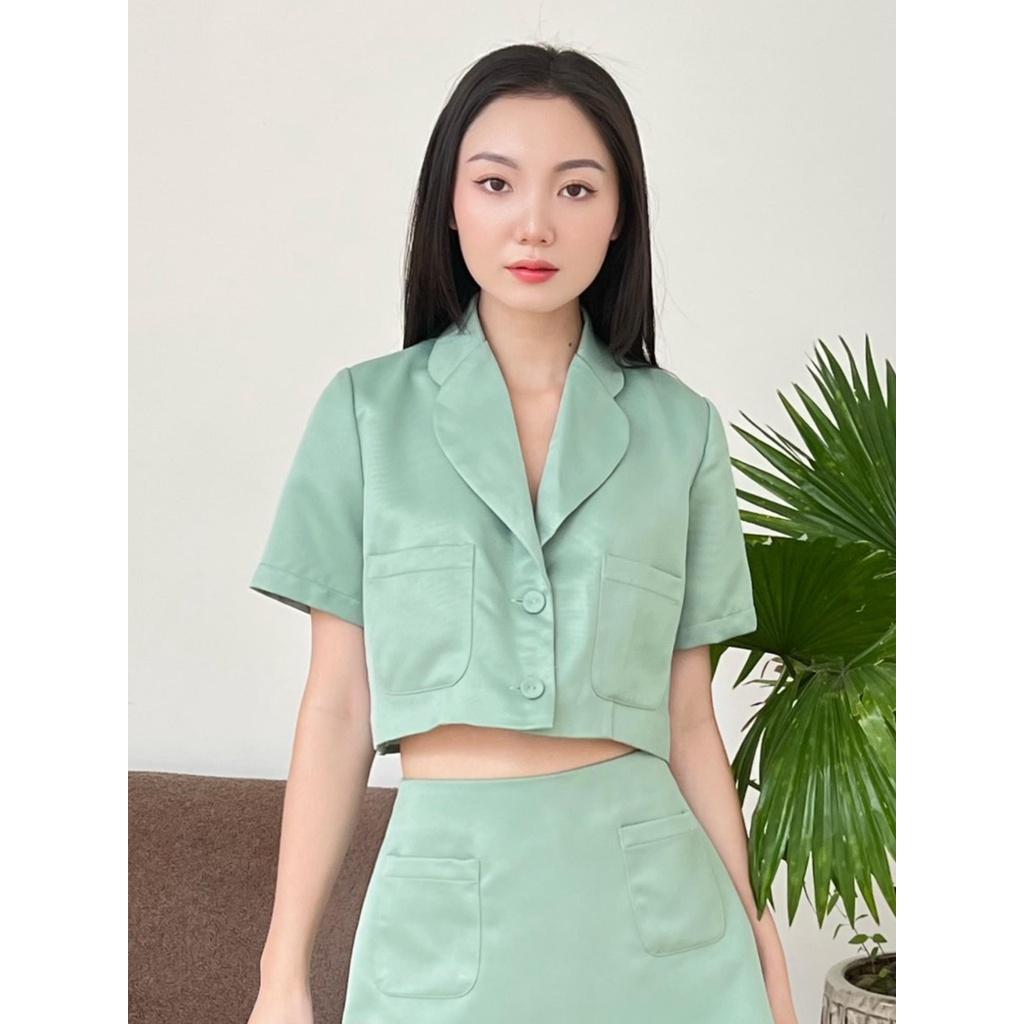 RECHIC Áo croptop Haruna kiểu cổ vest trẻ trung thanh lịch phù hợp đi làm