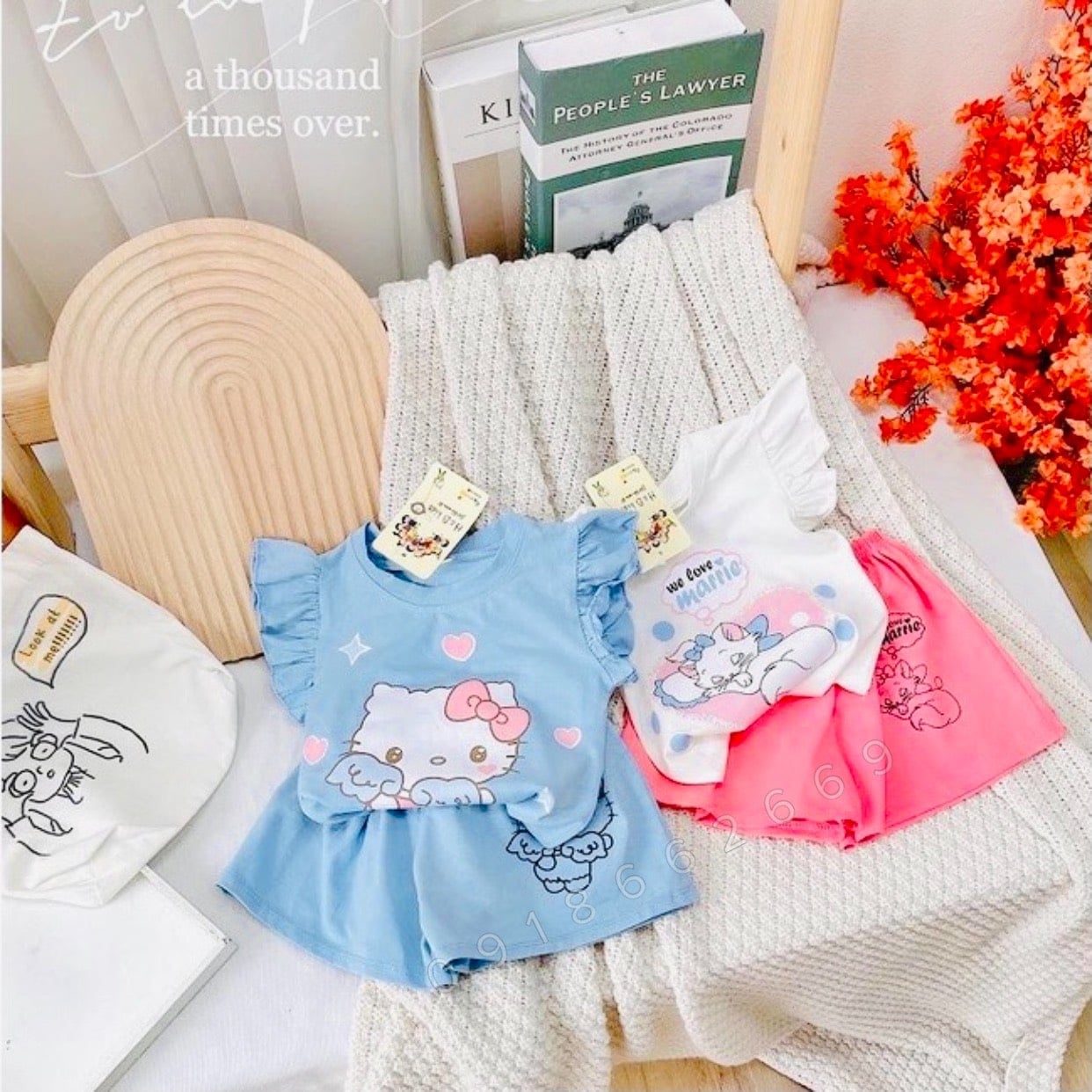 Bộ bé gái vải cotton 4c cao cấp size  5-20kg (set thỏ mèo)