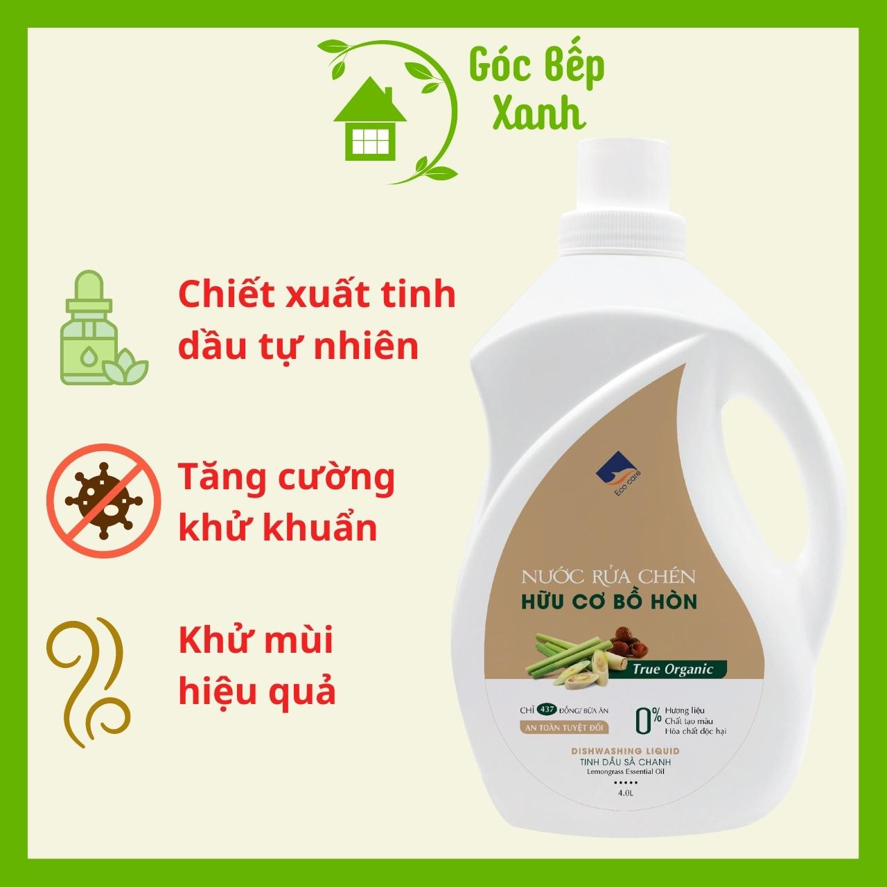 Nước rửa chén hữu cơ Bồ hòn Ecocare tinh dầu Sả Chanh 4000ml