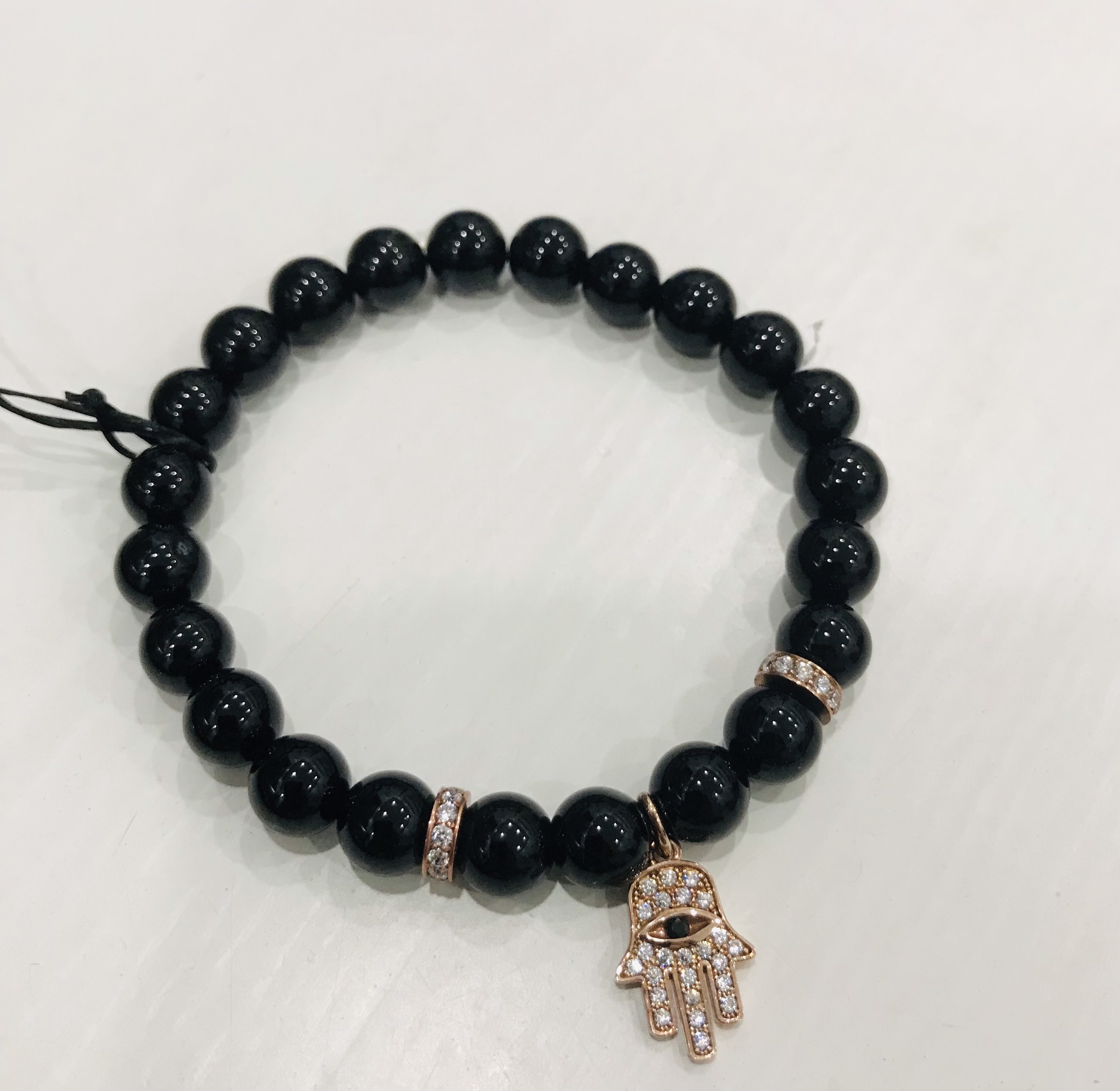 Vòng tay đá kim sa CZ đính charm vàng 14k