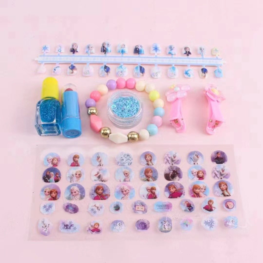 Bộ Đồ Chơi Móng Tay Giả Kèm Sơn Sticker Dán Móng Cho Bé Dễ Thương