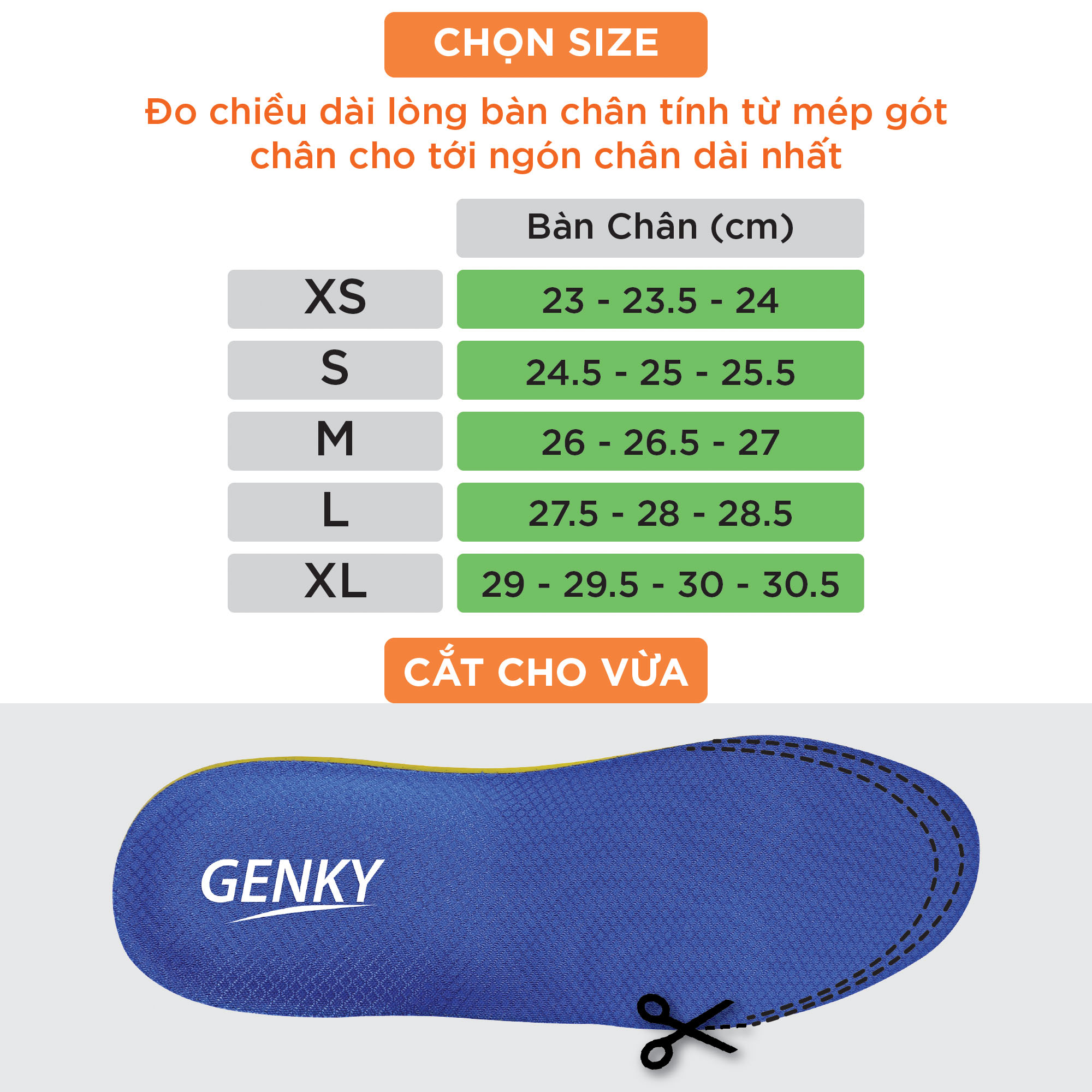 Lót giày thể thao nam nữ Genky Sport 7 lớp, tăng 2cm chiều cao, chống sốc, thấm mồ hôi và khử mùi, nâng vòm bàn chân