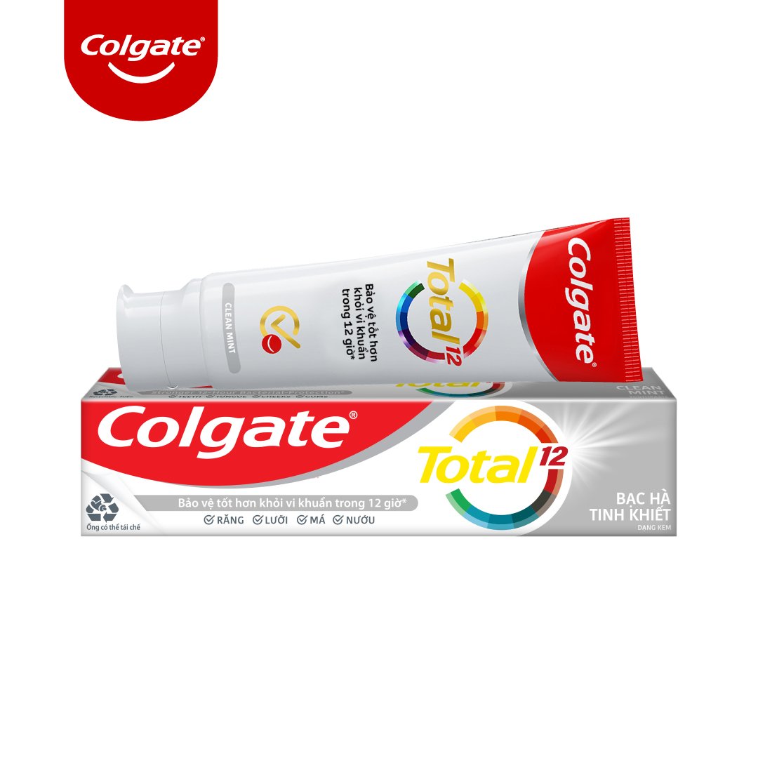 Kem đánh răng Colgate diệt vi khuẩn Total Clean Mint hương bạc hà bảo vệ toàn diện 12h 170g/tuýp