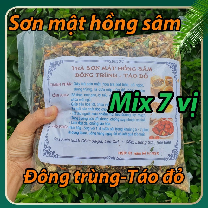 Túi 1kG-Trà Sơn Mật Hồng Sâm Đông Trùng Táo Đỏ bổ thận mát gan đẹp da hỗ trợ giảm cân an thần dễ ngủ